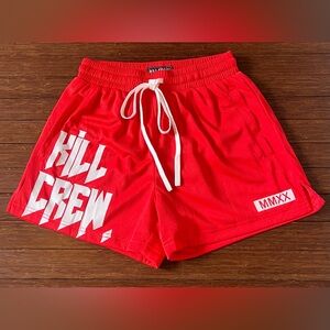 Kill Crew Muay Thai Shorts Mid Thigh Cut Red and White size Small MMA Grappling
